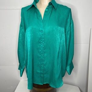 Zara oversized satin effect shirt Turquoise green